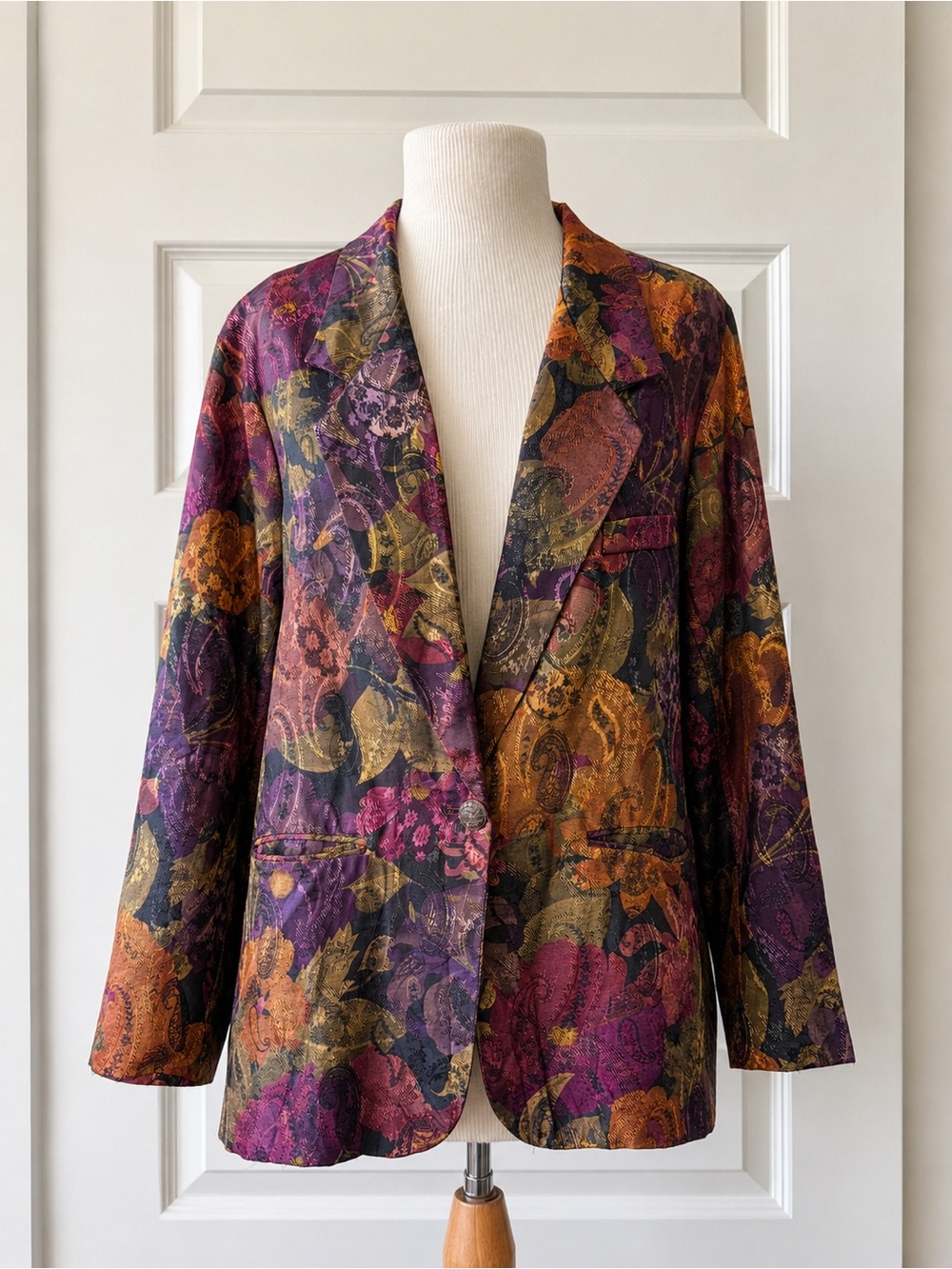Vintage 90’s Fitting Image Jacquard Oversized Blazer Jacket Floral Paisley